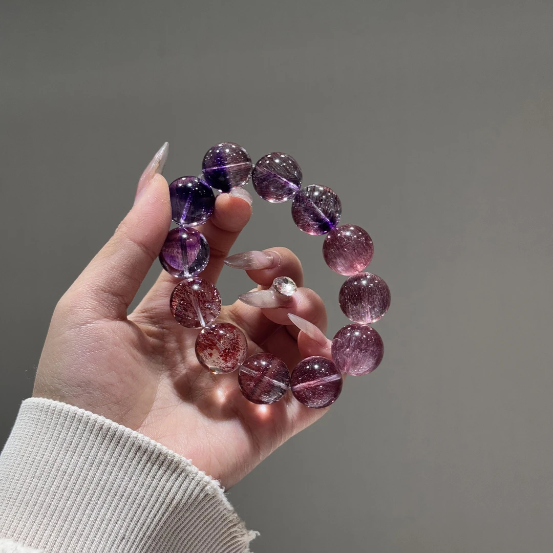 铜合金手链 粉紫拉丝体高级感轻奢时尚手串手饰 渐变紫水圆珠手链