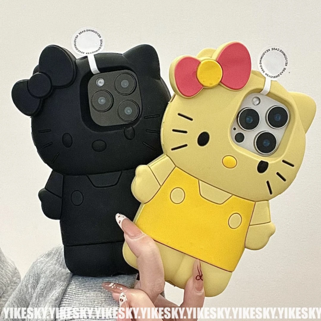 古早黑黄色立体KT猫iPhone16promax手机壳苹果151413硅胶14pro女
