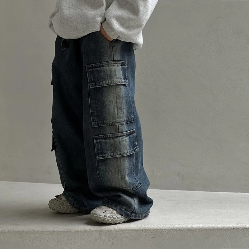 儿童工装裤春秋款男女童潮酷牛仔裤宝宝复古重工街舞直筒长裤秋装