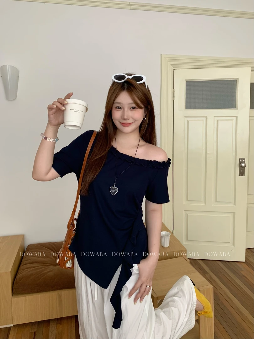 现货8773X大婉酱肉肉微胖定制【暗夜玫瑰】木耳花边休闲设计感上衣
