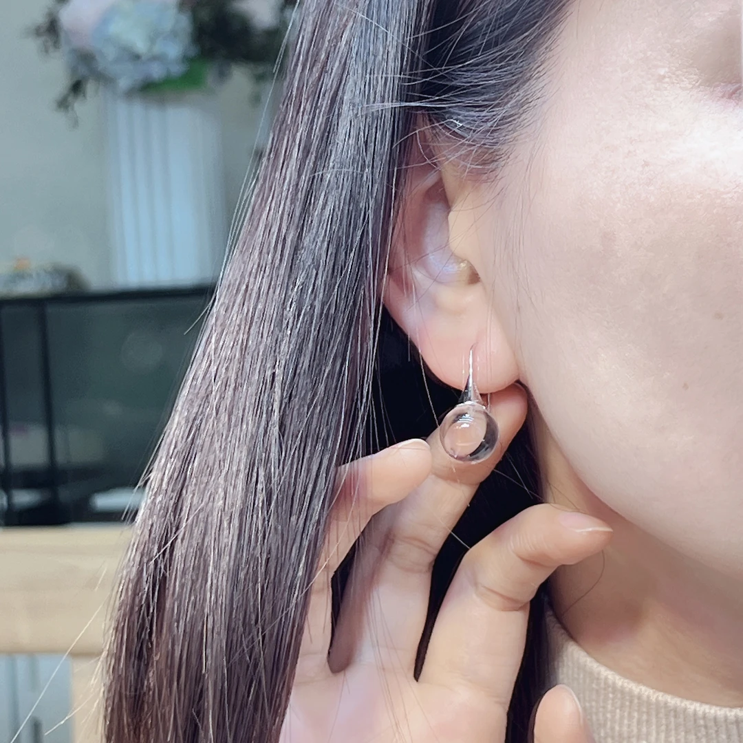 天然白水晶耳坠12mm喇叭款s925银