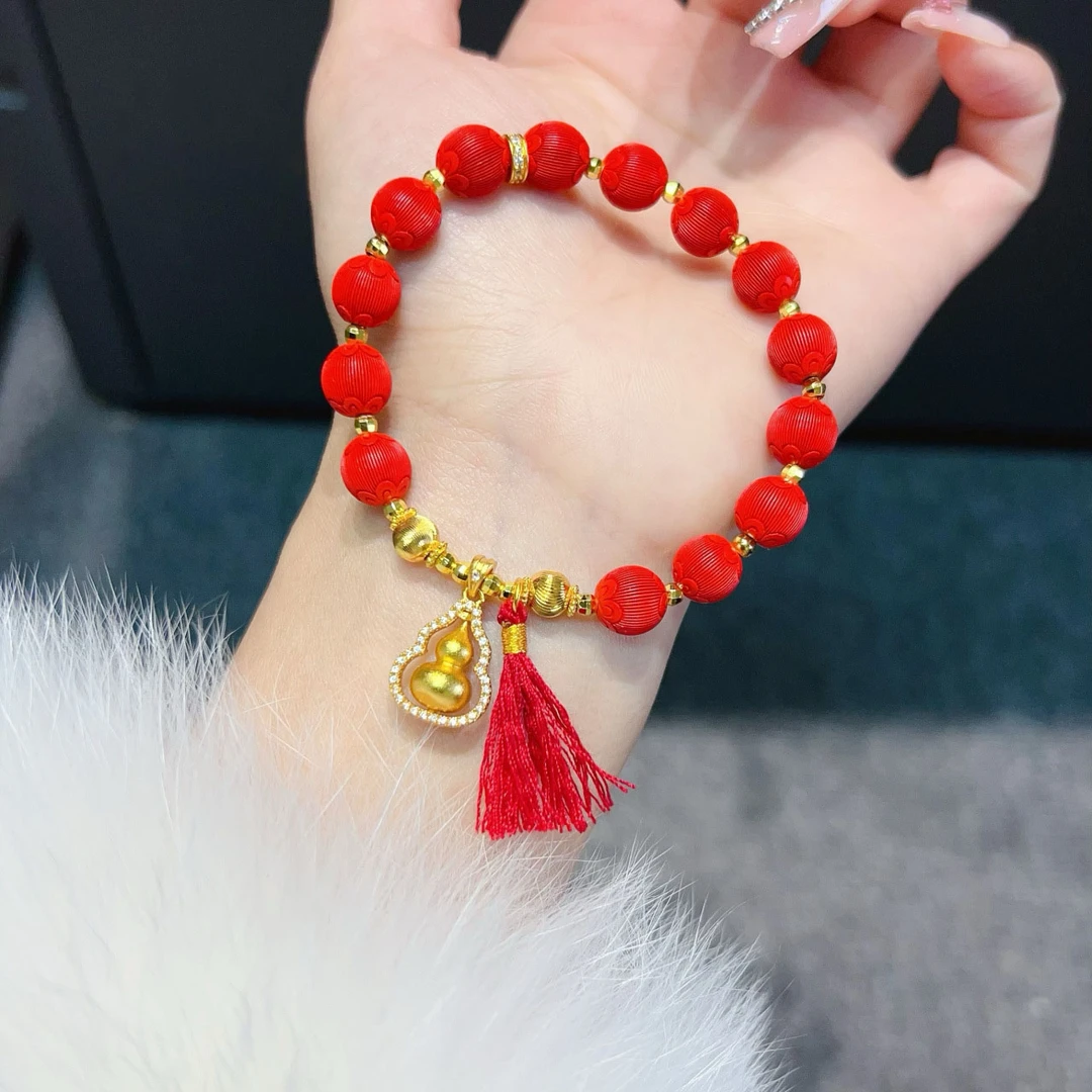 古法转动葫芦红丝绒灯笼手链女新中式国潮风首饰女款