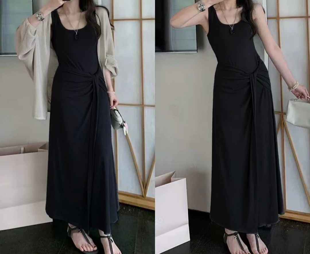 Manmi 绑带收腰设计款莫代尔背心裙  1392（C4）