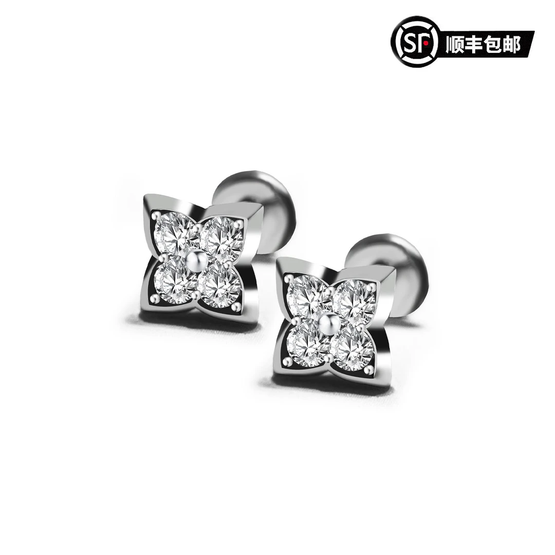 WIC 925银莫桑石耳饰 WIC 古琵琶十字老花高定飞盘耳堵耳钉