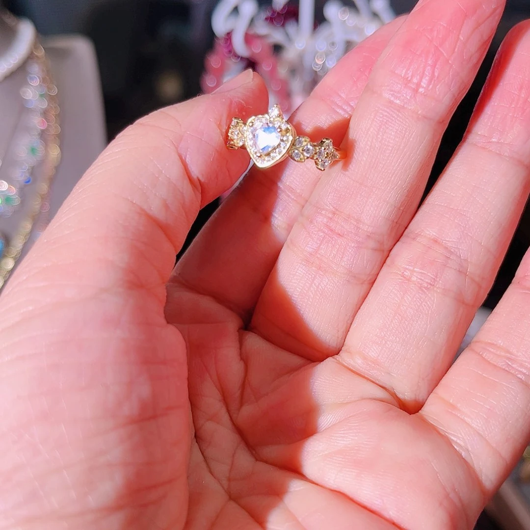 月光石戒指银S925镶嵌