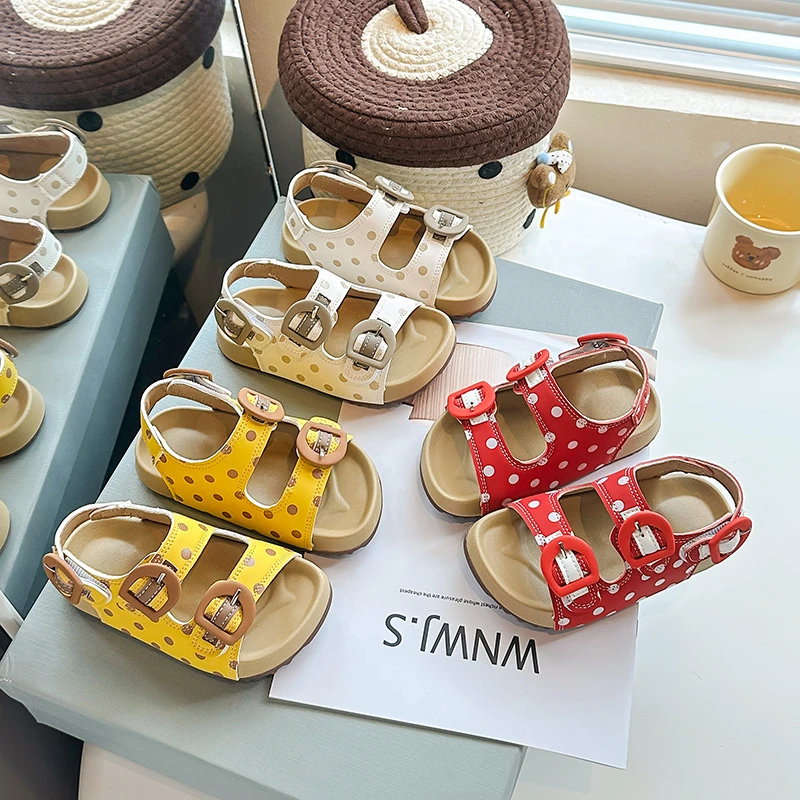 法式波点勃肯鞋凉鞋女夏季2025新款防滑软木凉拖鞋厚底罗马沙滩鞋