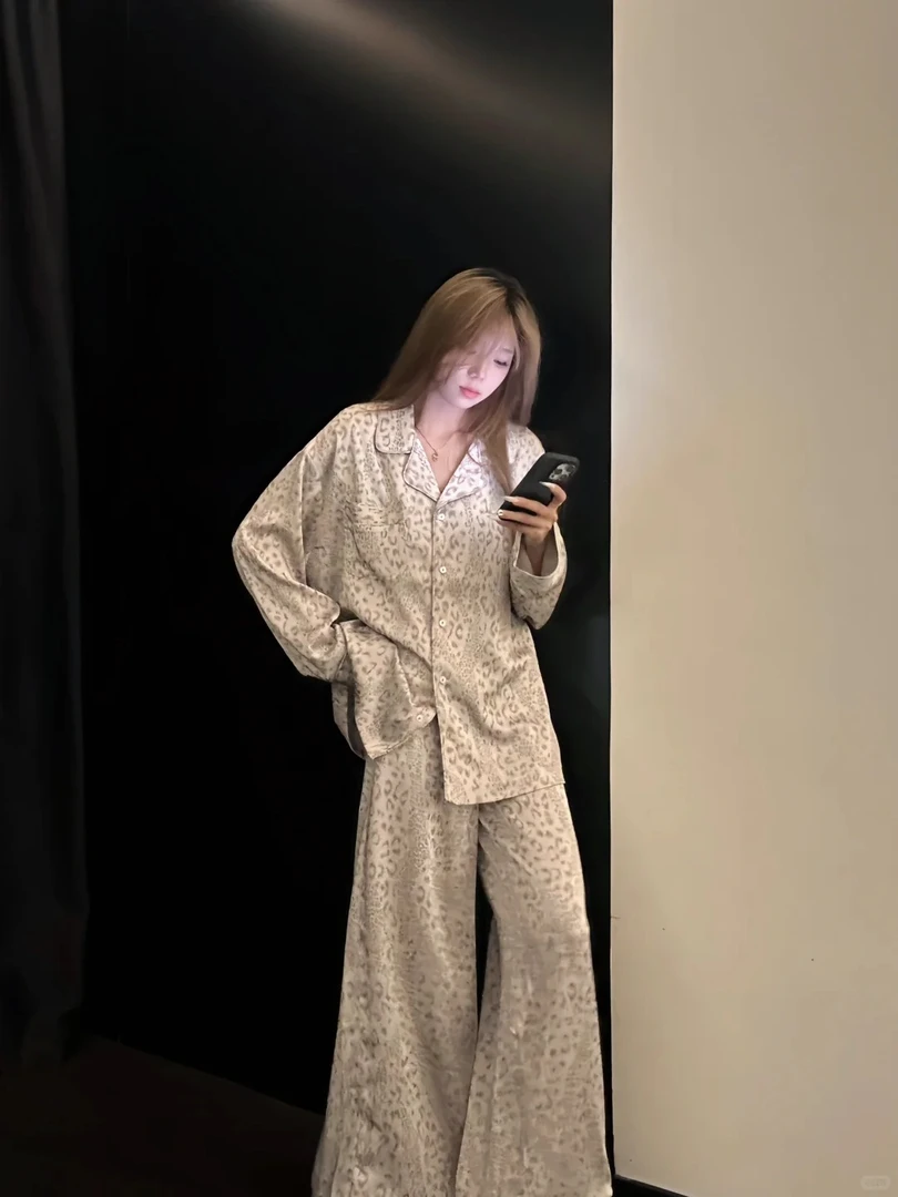 【DMXJ大梦想家】高级感轻奢豹纹睡衣女夏季新款宽松长裤套装家居服