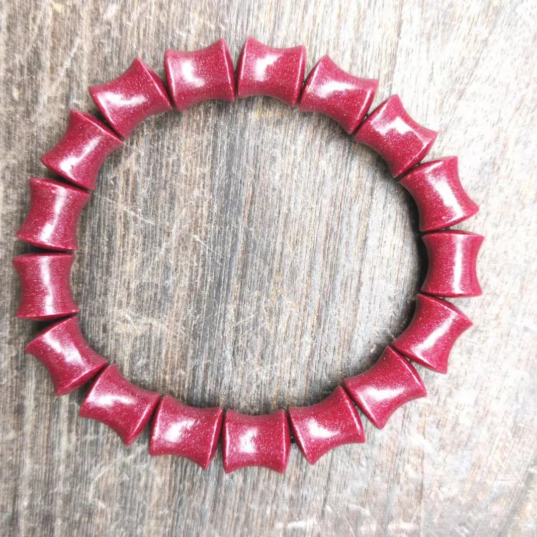 含辰砂工艺品经典紫金116-雕刻竹节桶珠单圈手串 约10mm