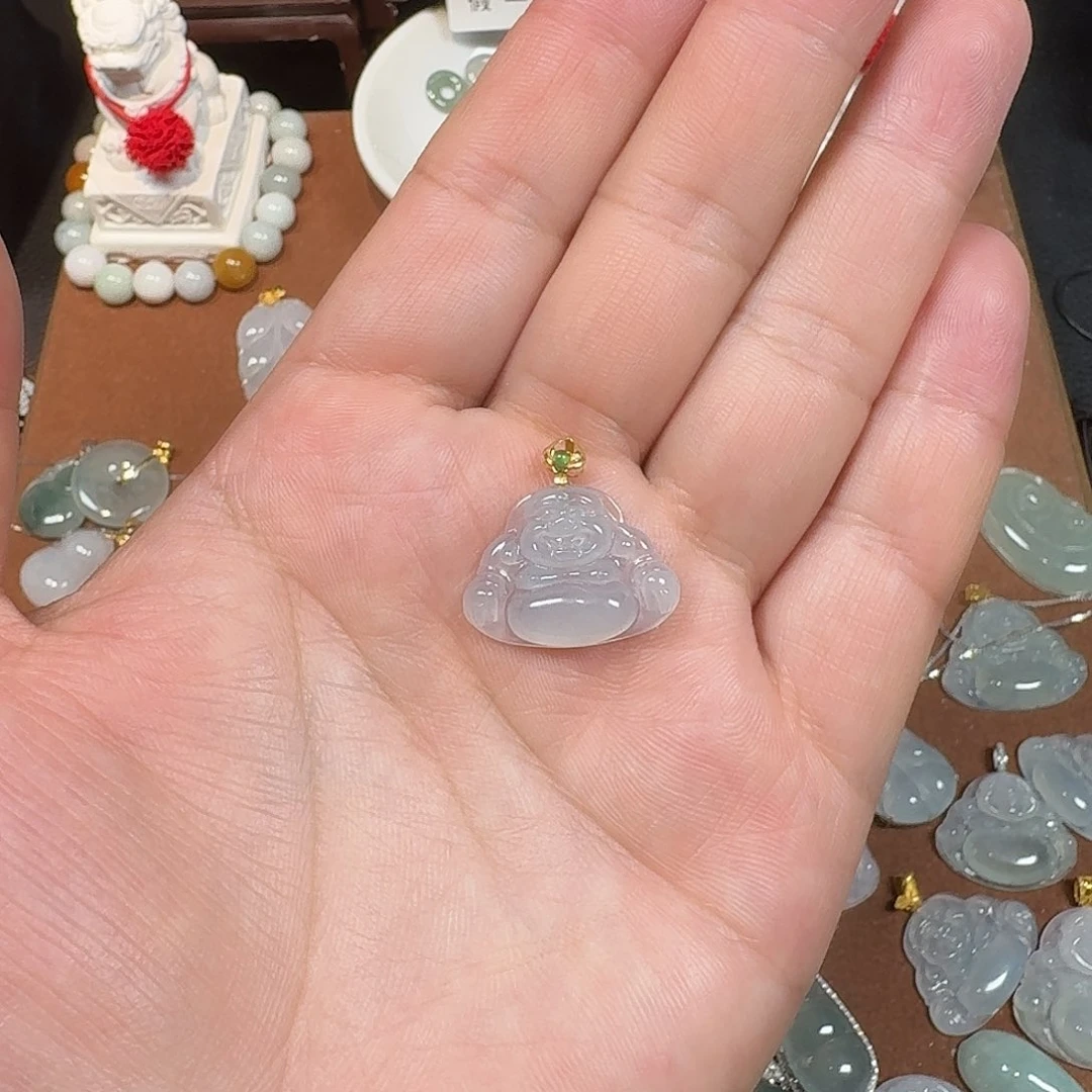 翡翠18K金镶嵌套链小**蓥