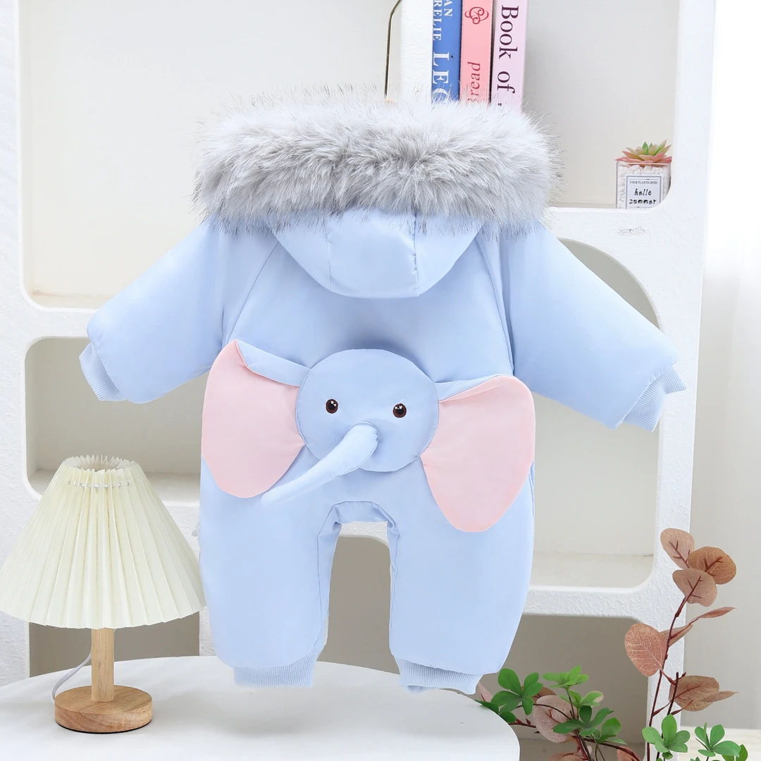 J新款加绒夹棉加厚立体小象造型极寒系列满月周岁外出连体哈衣D23