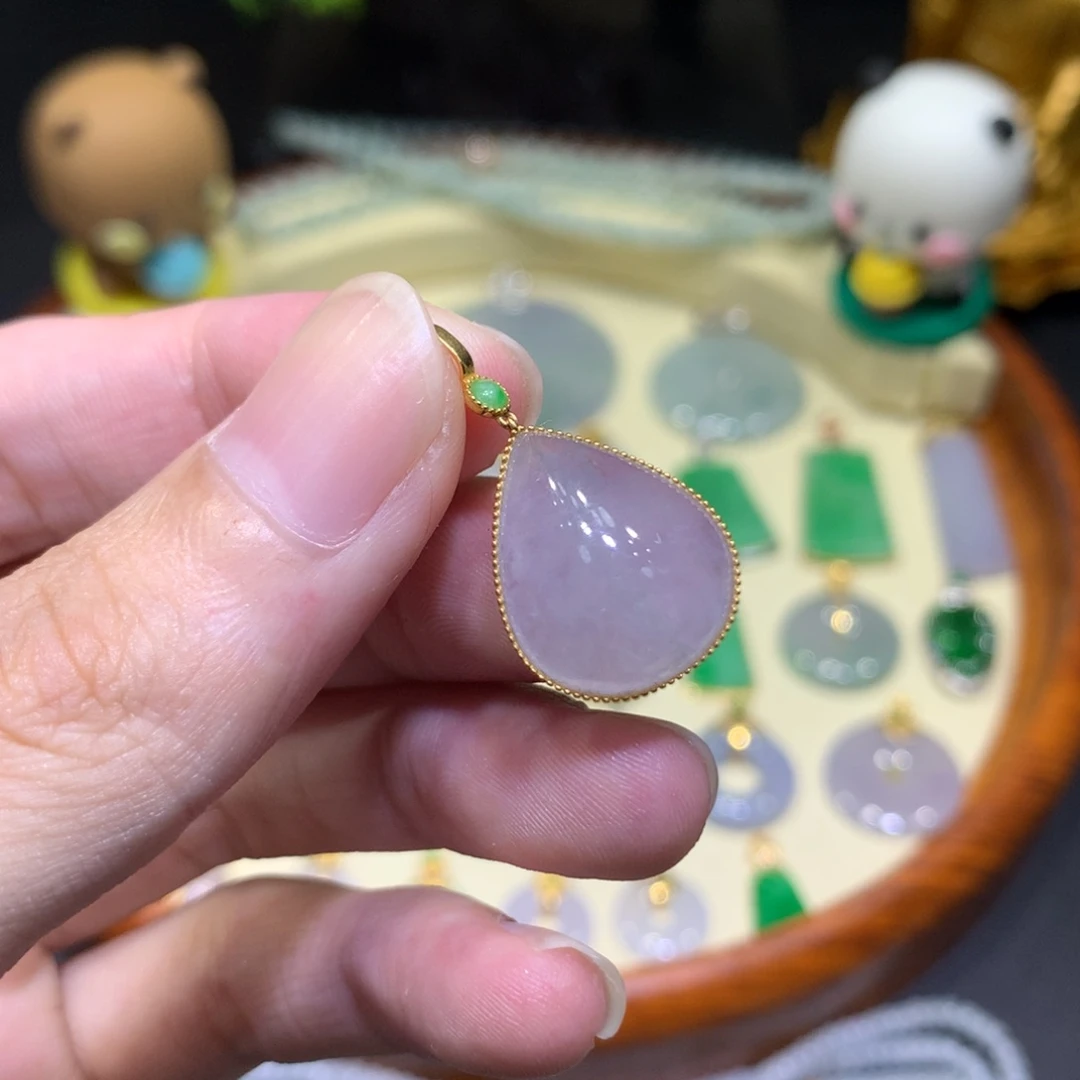 吊坠(不含链)18K金镶嵌翡翠