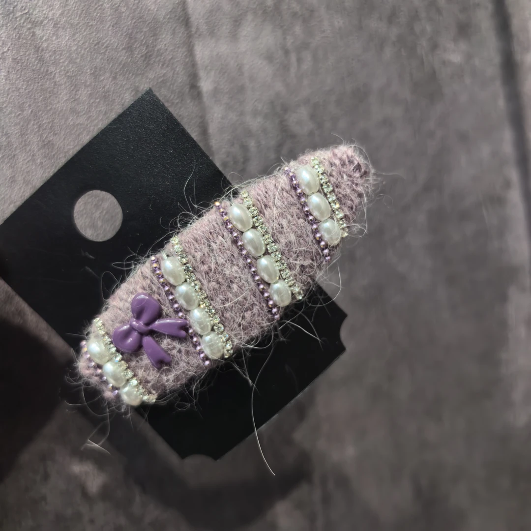 E718紫色蝴蝶结毛线闪闪掰掰夹