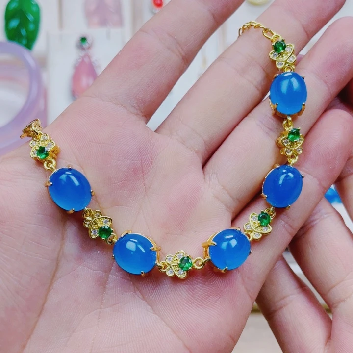 玛瑙/玉髓手链合金蓝色手链