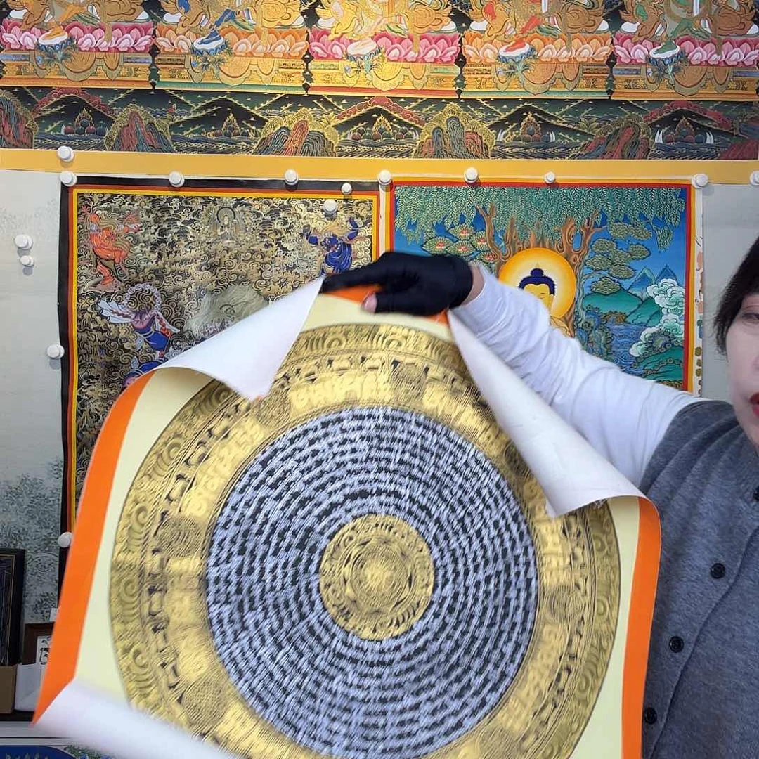 卷轴画纯手绘六字真言唐卡50厘米左右