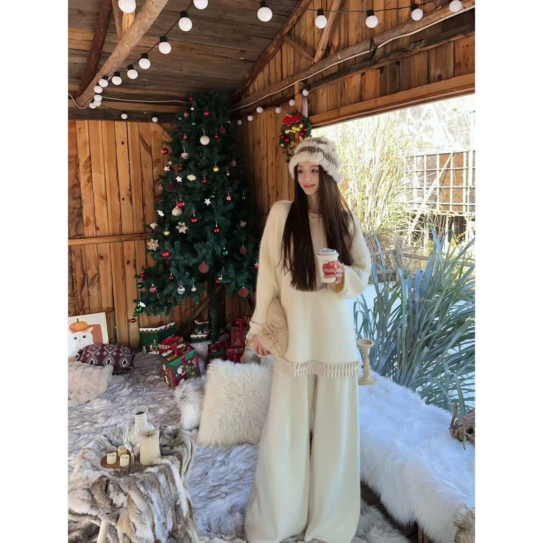 ELEVEN《北海道布丁》慵懒风圆领压褶花边套头针织毛衣