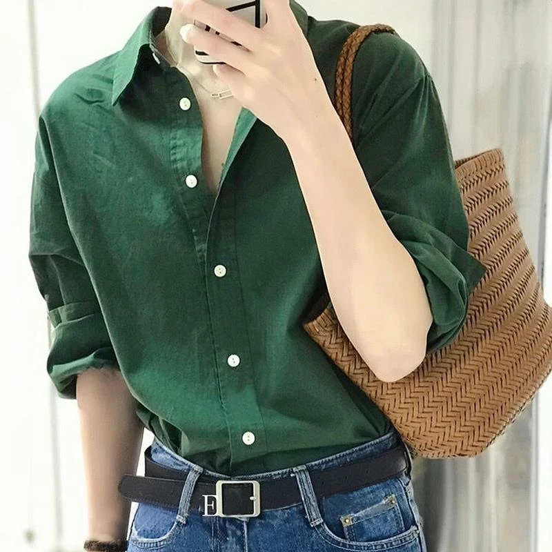 2025早春独特别致衬衫内搭法式氛围感上衣绿色含棉衬衣设计感高级