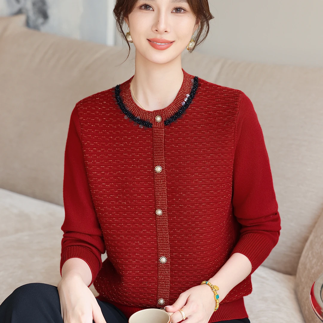 小香风针织衫女2025秋冬新款毛衣洋气百搭显瘦长袖减龄妈妈打底衫