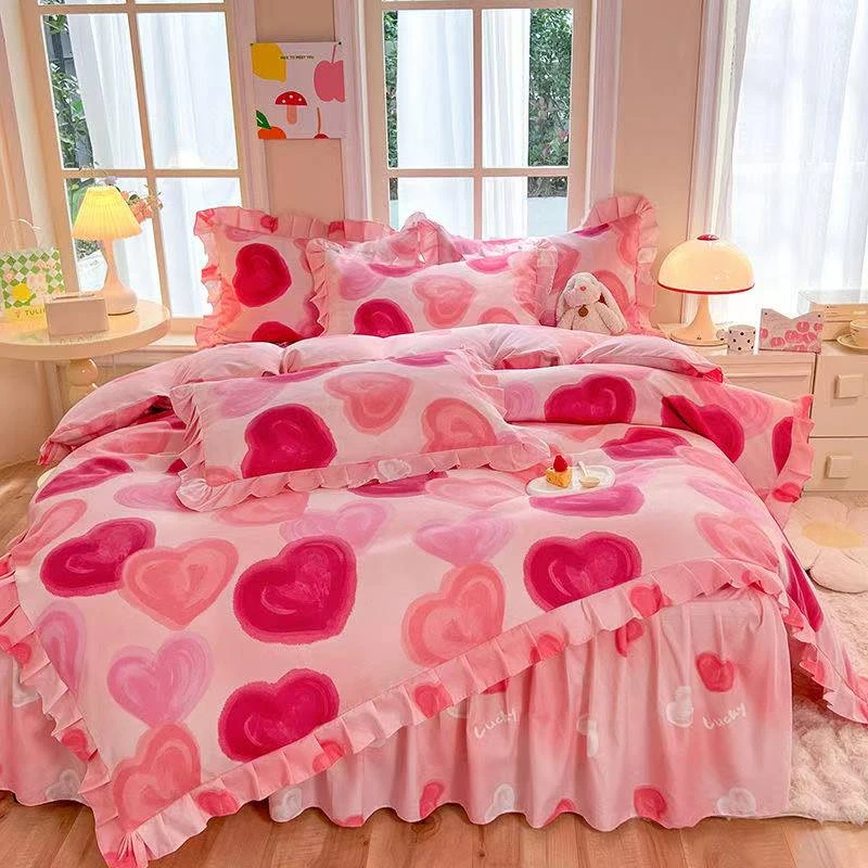 韩版床裙款四件套花边工艺款亲肤透气公主风床上用品四季可用yyy