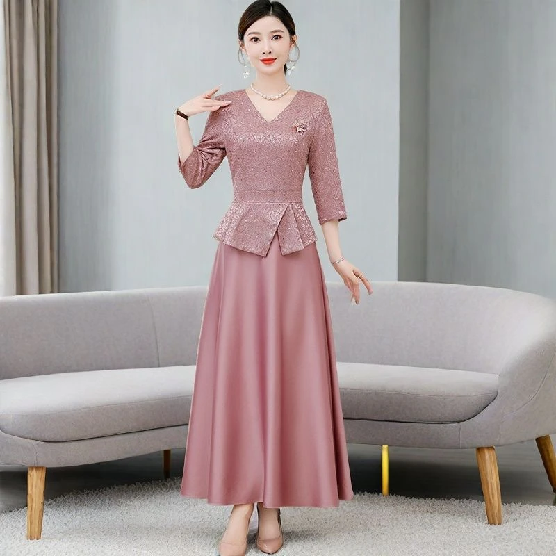 婚宴妈妈连衣裙礼服高端婚礼高贵婆婆2025敬酒修身秋季新款裙子女