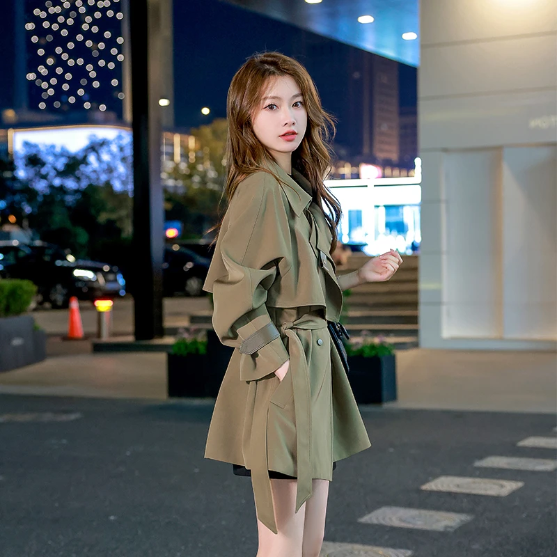 春秋新款时尚风衣外套休闲风森系大衣中长款秋季短款欧美风长袖女