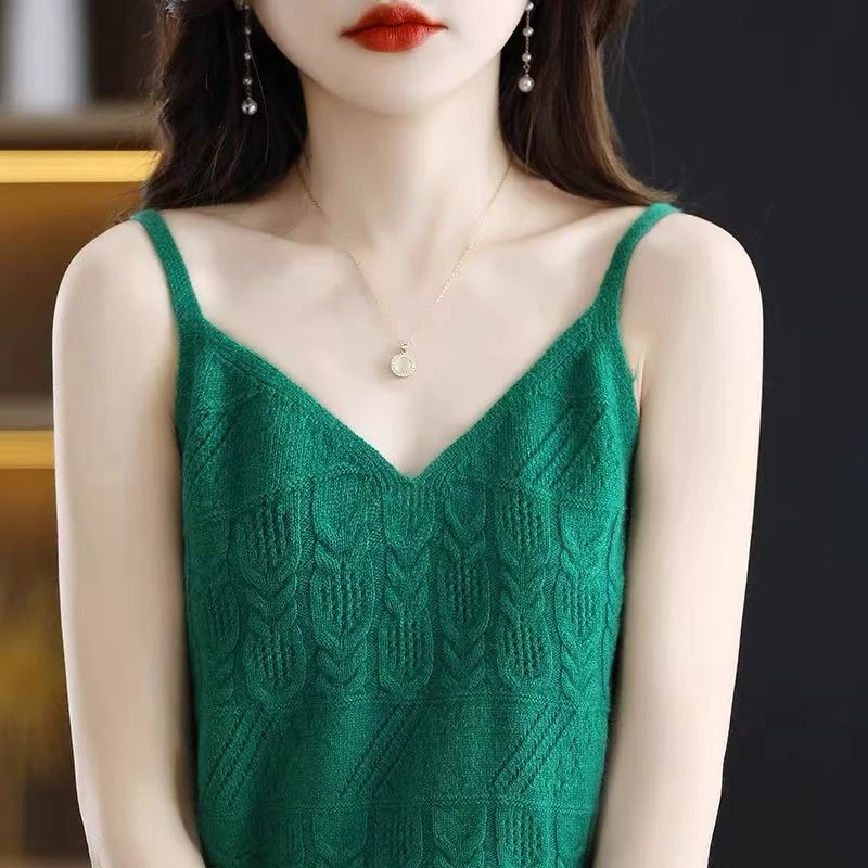 全毛7针一线提花吊带100羊毛背心