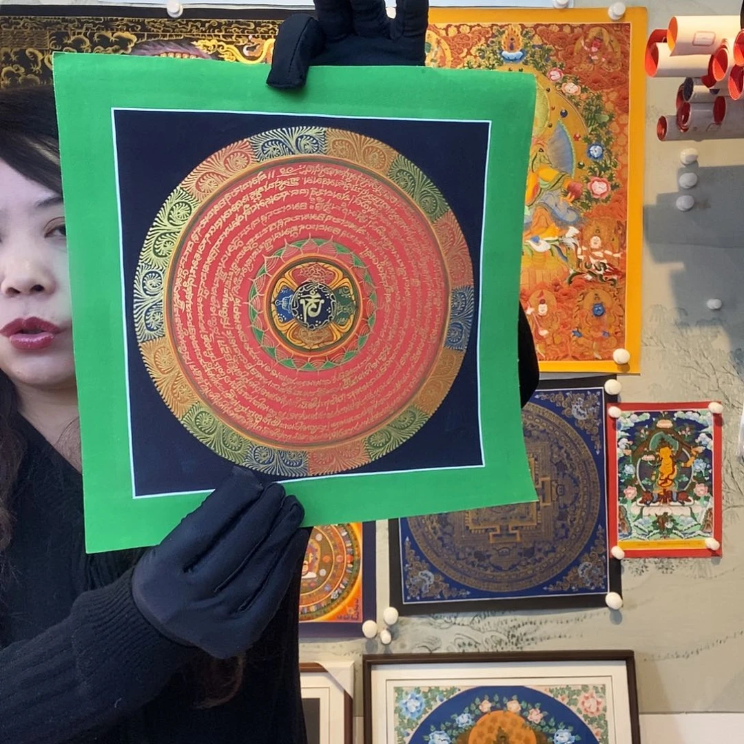 卷轴画纯手绘六字真言唐卡20厘米左右