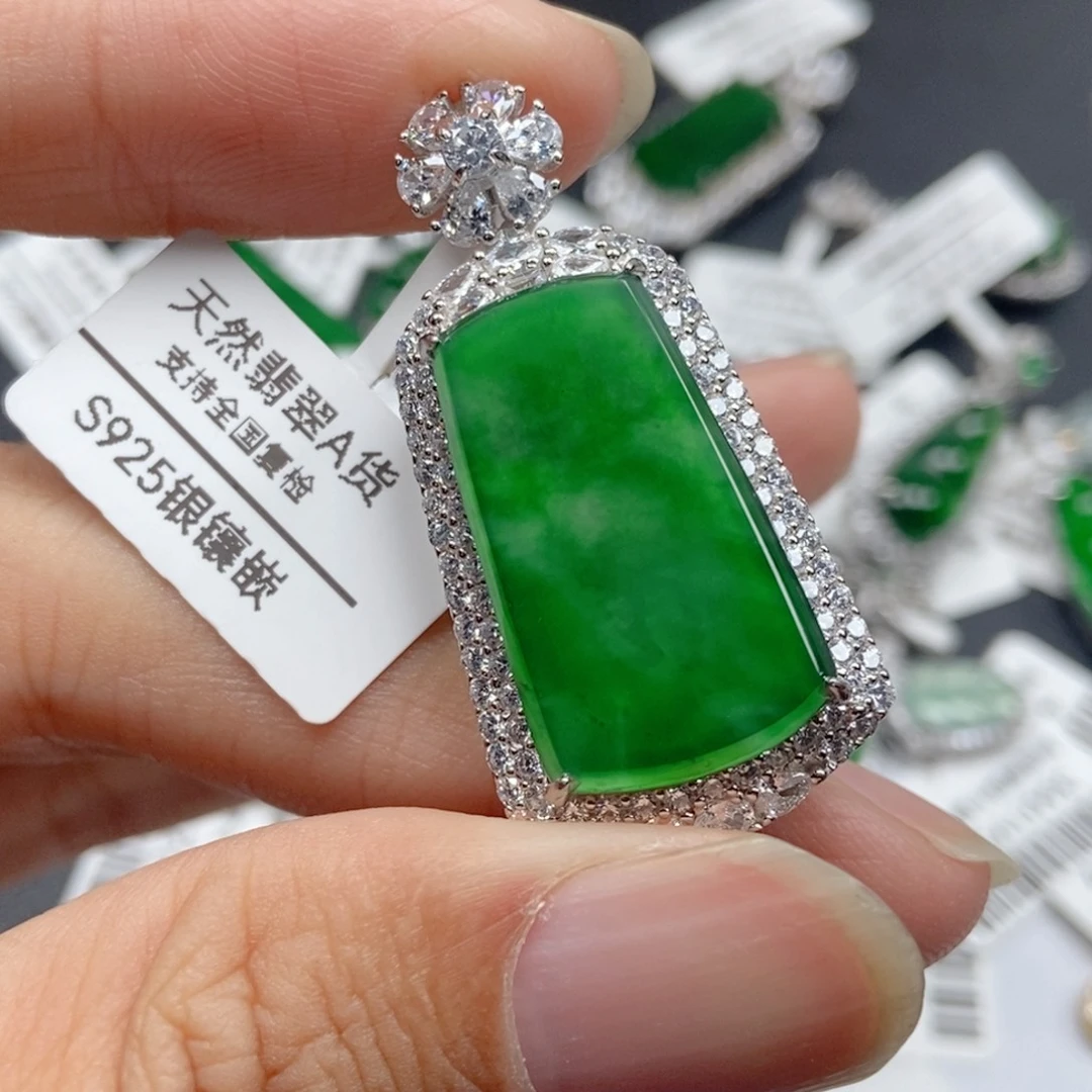 翡翠银S925镶嵌吊坠(不含链)