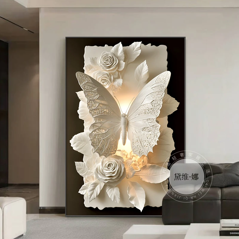黛维·娜黑白蝴蝶玄关装饰画现代轻奢高级感客厅沙发背景墙壁挂画