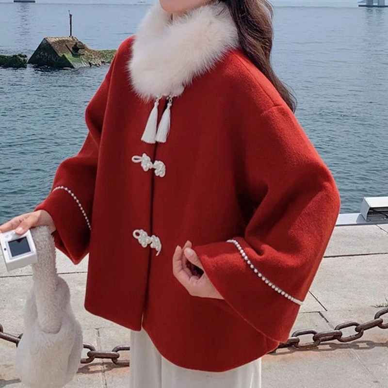 秋冬季新款文艺复古轻奢唐装改良版棉衣棉服小袄红色上衣盘扣冬装