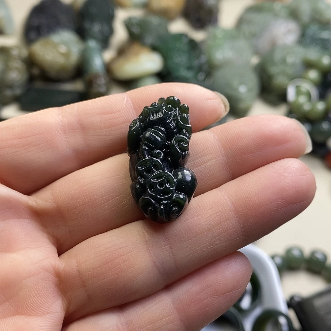 @***过和田玉未镶嵌手链新疆和田黑青玉貔貅