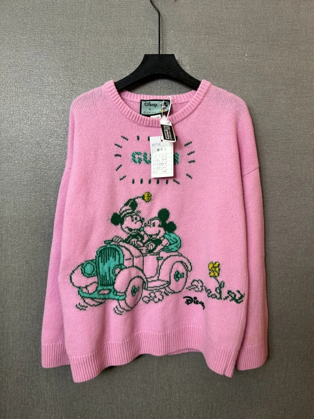 95新 GUCCI/古驰 粉色米奇圆领毛衣 瑕疵