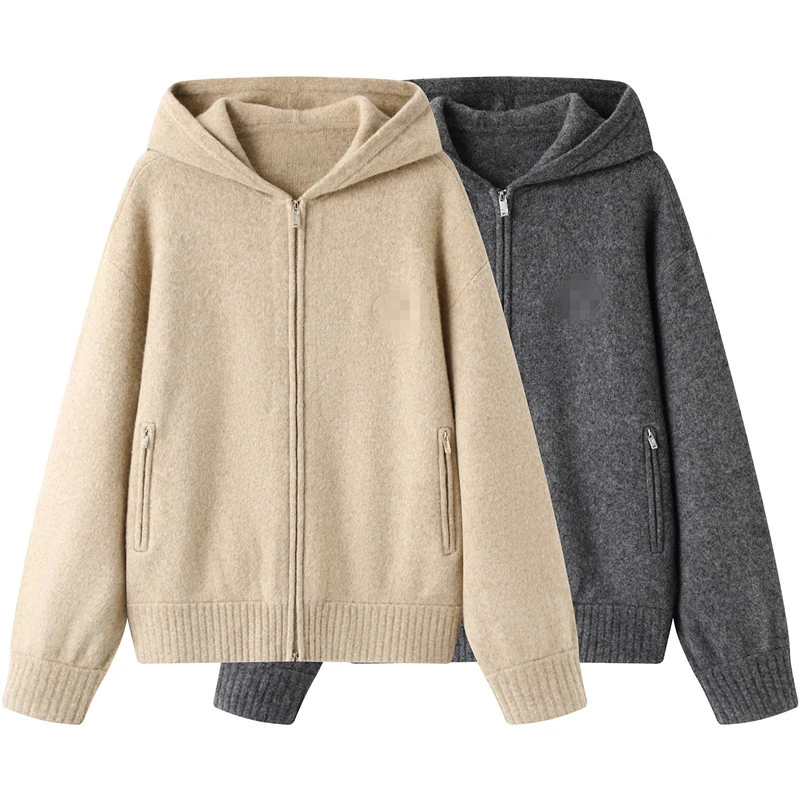 2025现货冬新品宽松笑脸刺绣连帽针织毛衣外套加厚秋冬纯色时尚