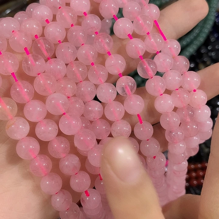 2条8mm天然粉晶圆珠