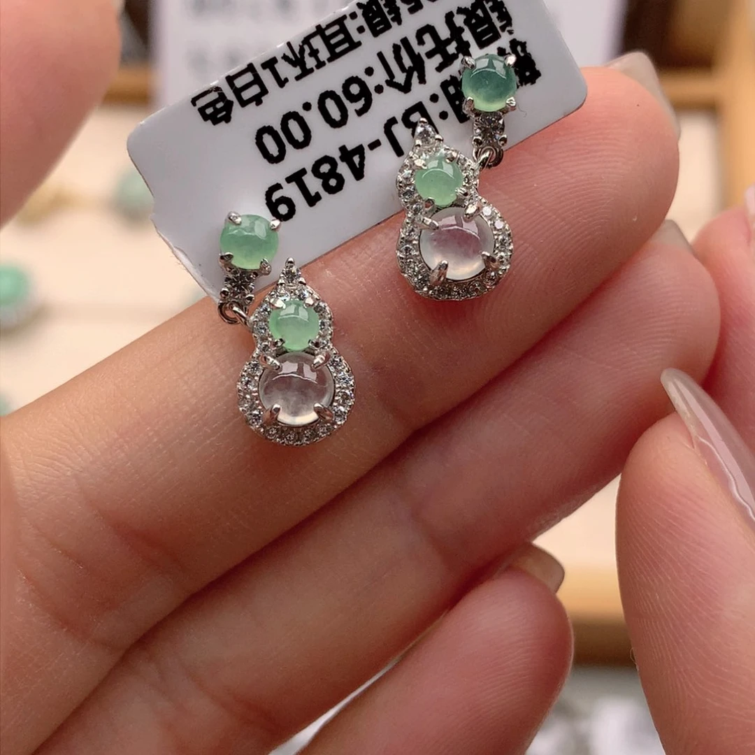 翡翠戒指银S925镶嵌耳钉