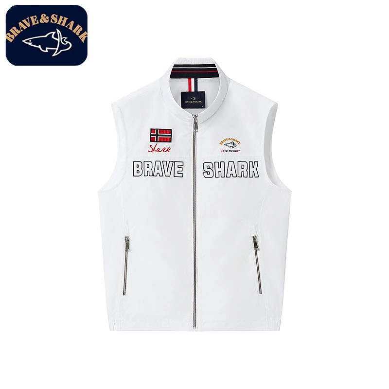 【官方正品】BRAVE&SHARK/勇士鲨鱼男士立领马夹休闲轻奢刺绣款马甲