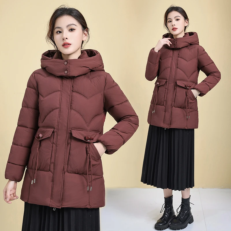 牛角扣棉服女中长款2024新款冬装可脱卸帽棉衣冬季保暖棉袄外套