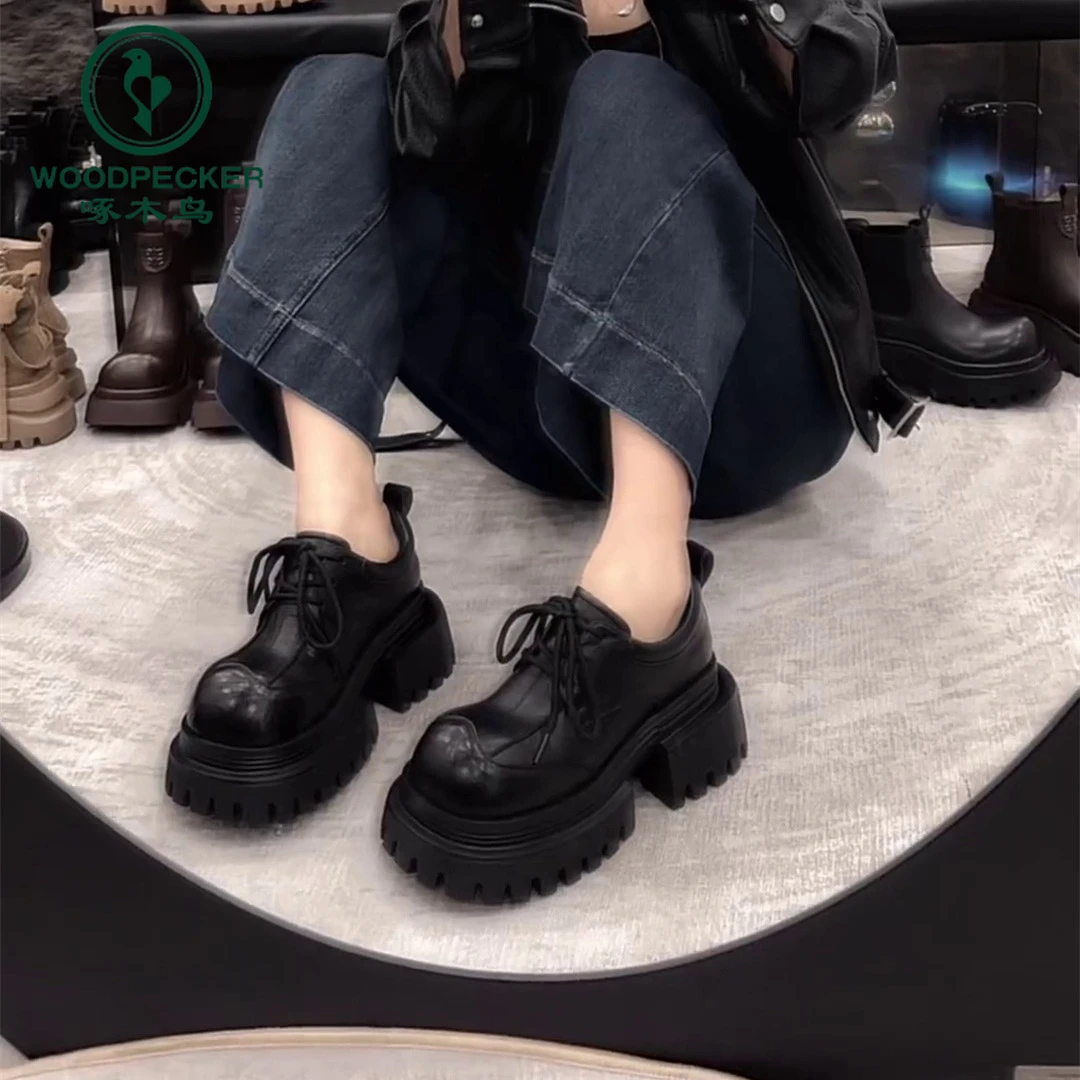 啄木鸟复古乐福单鞋女2025秋新款百搭英伦风厚底增高大头jk小皮鞋