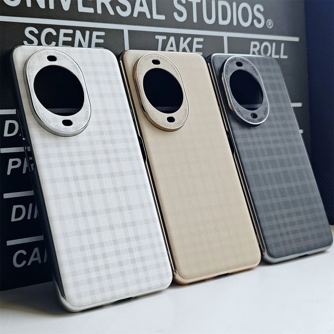 适用于华为nova14手机壳电镀边框方格皮纹nova14Pro/14Ultra硬壳