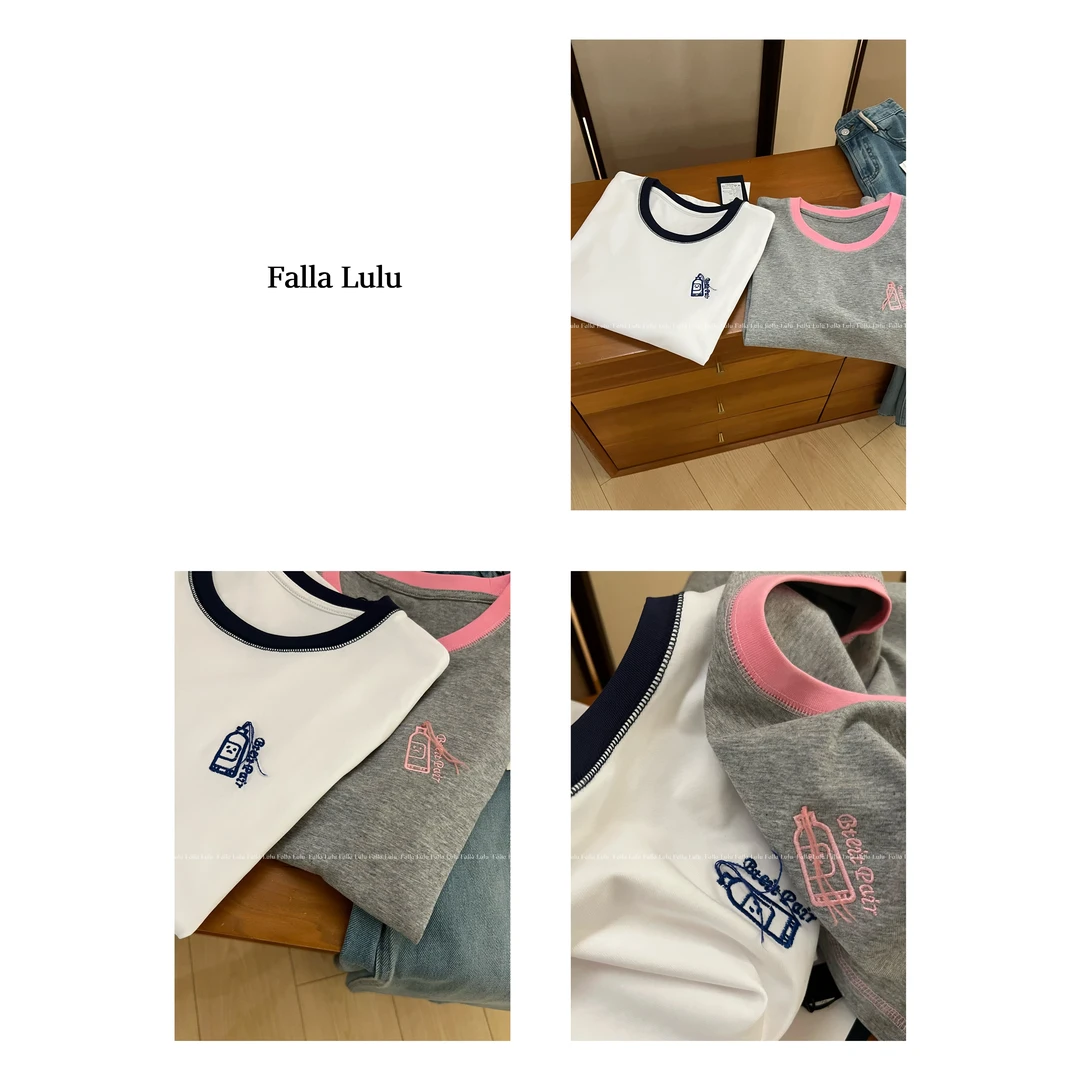 【刺绣小牙膏】 清爽减龄撞色明线短袖T Y5136