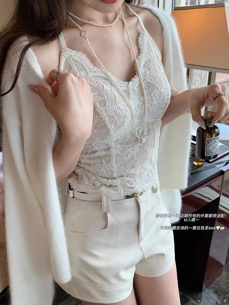 2025新款法式复古蕾丝吊带背心打底内搭带胸垫聚拢内衣女长款无骨