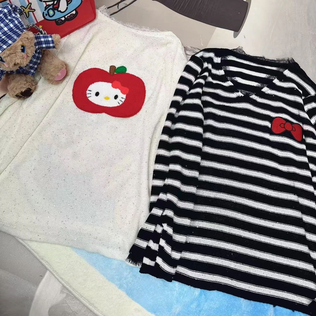 《晓辰推荐》长袖针织夏季韩版猫毛针织衫条纹常规厚度时尚