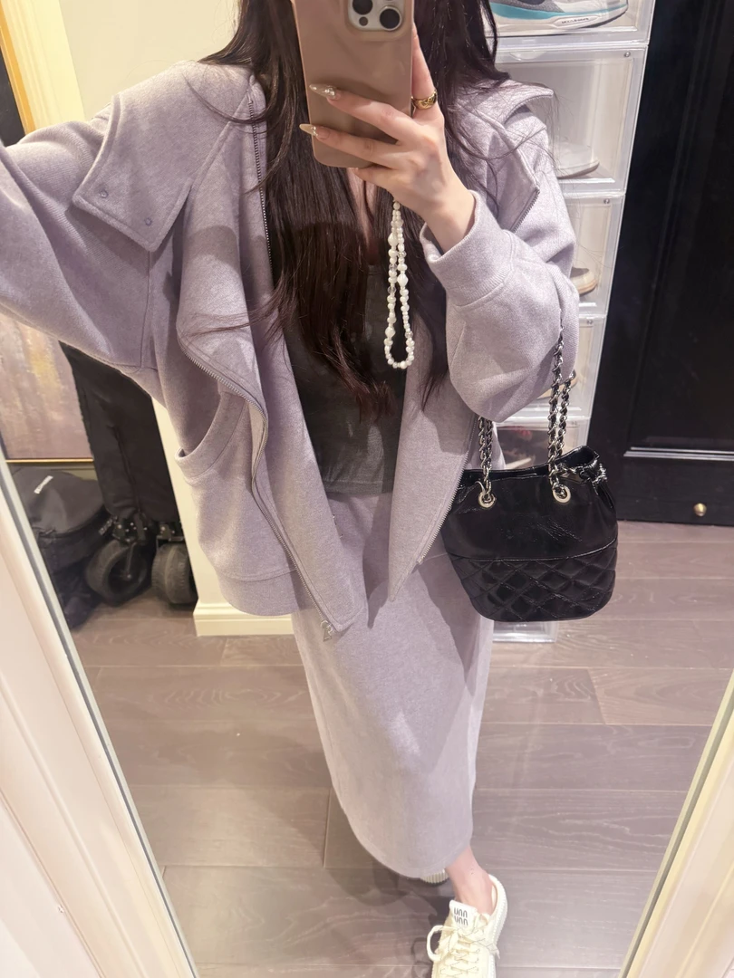 鱼er【心动记号】设计师高定/通勤时髦休闲秋冬卫衣外套&半裙套组