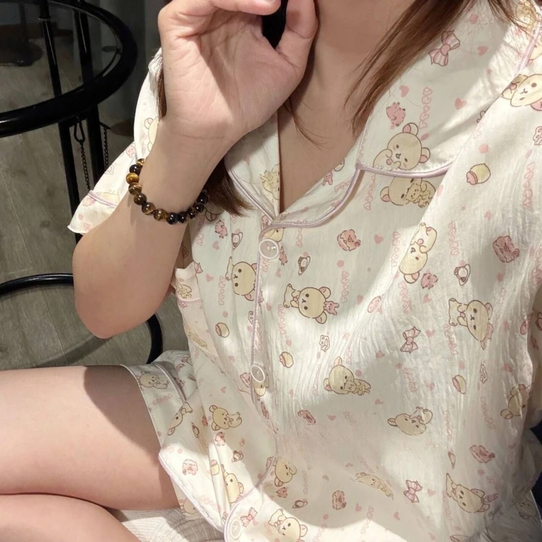 『轻松熊』短袖短裤夏季新款ins简约时尚少女睡衣可外穿宽松居家服