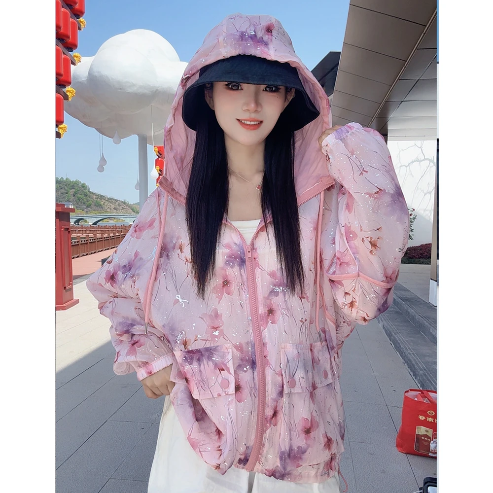 【小静jing】夏季新款宽松洋气薄款连帽碎花防晒女时尚小众25802-29