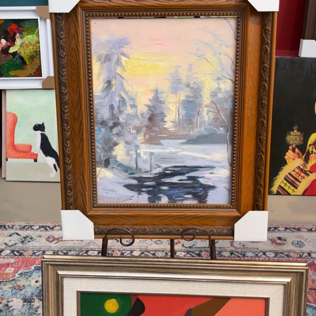 油画L****n雪景手绘油画带实木框45×55