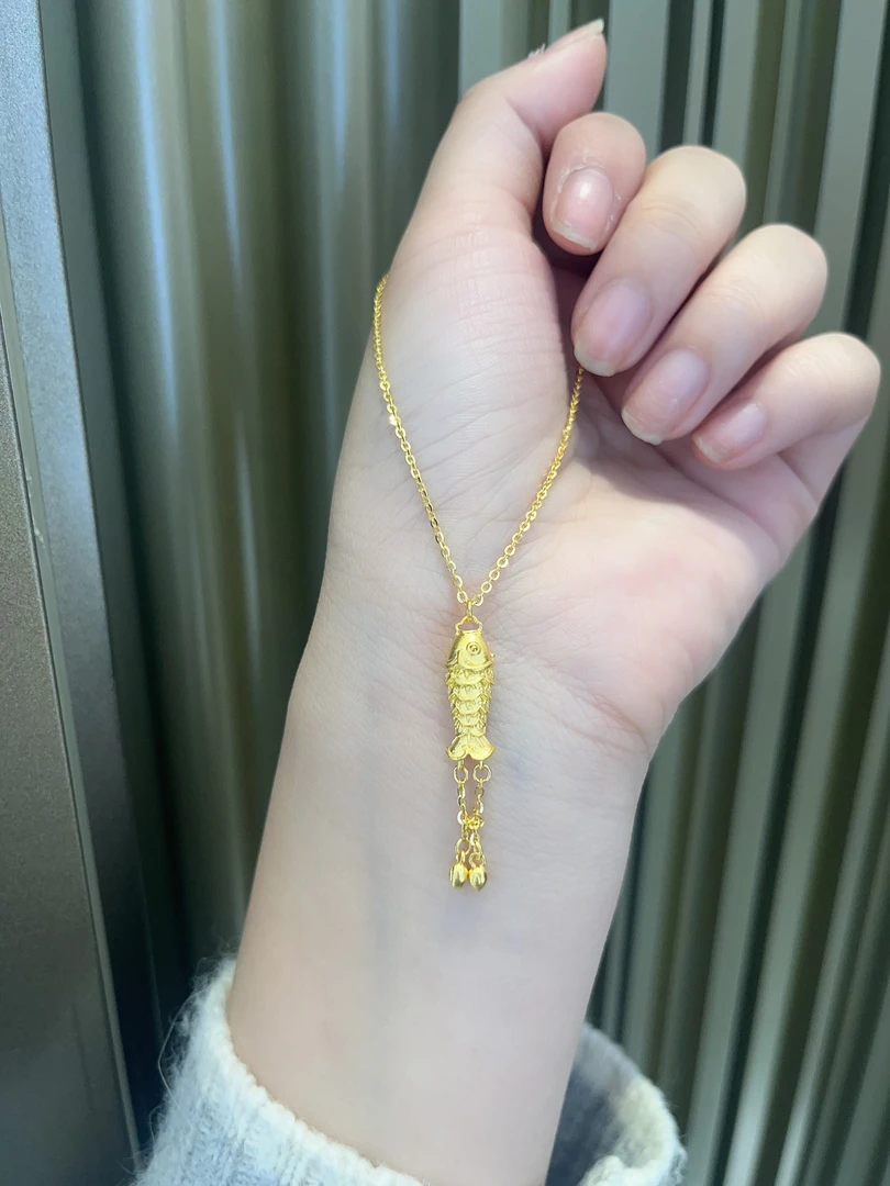 足金999年年有鱼滴流5G黄金套链时尚百搭黄金首饰足金项链C148