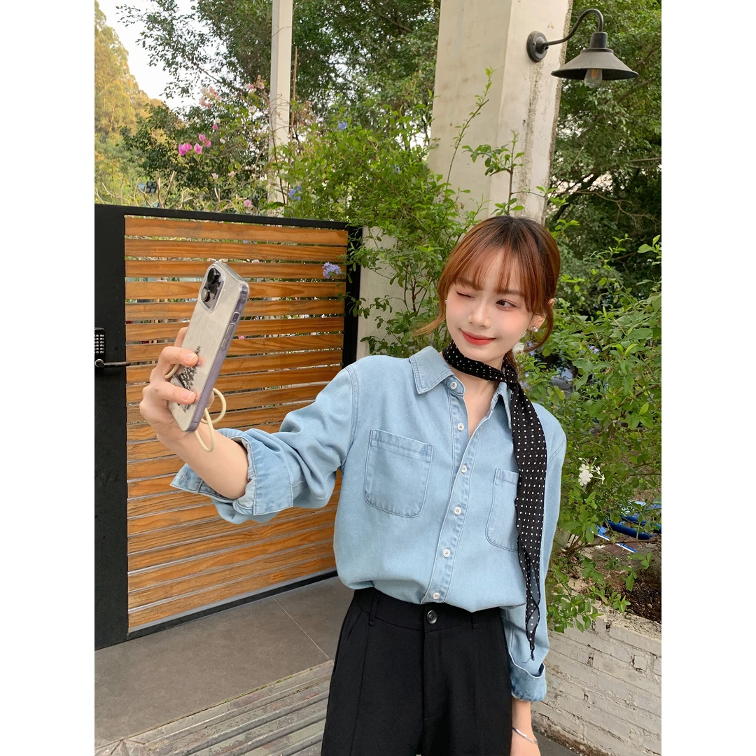 【福利清仓NO退NO换】【马德里幻想】衣服衬衣洋气小众设计牛仔衬衫