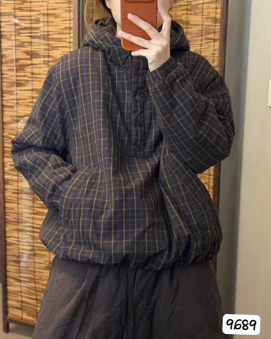 连帽格子厚款常规款保暖棉服棉衣百搭宽松秋冬上衣