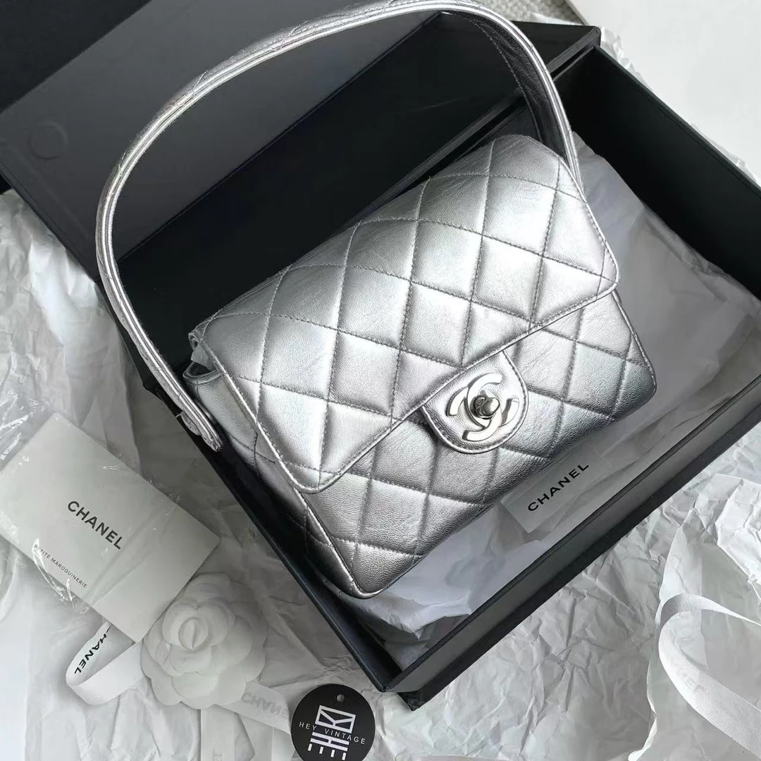 95新 Chanel/香奈儿 银色kelly包 17cm  14941612