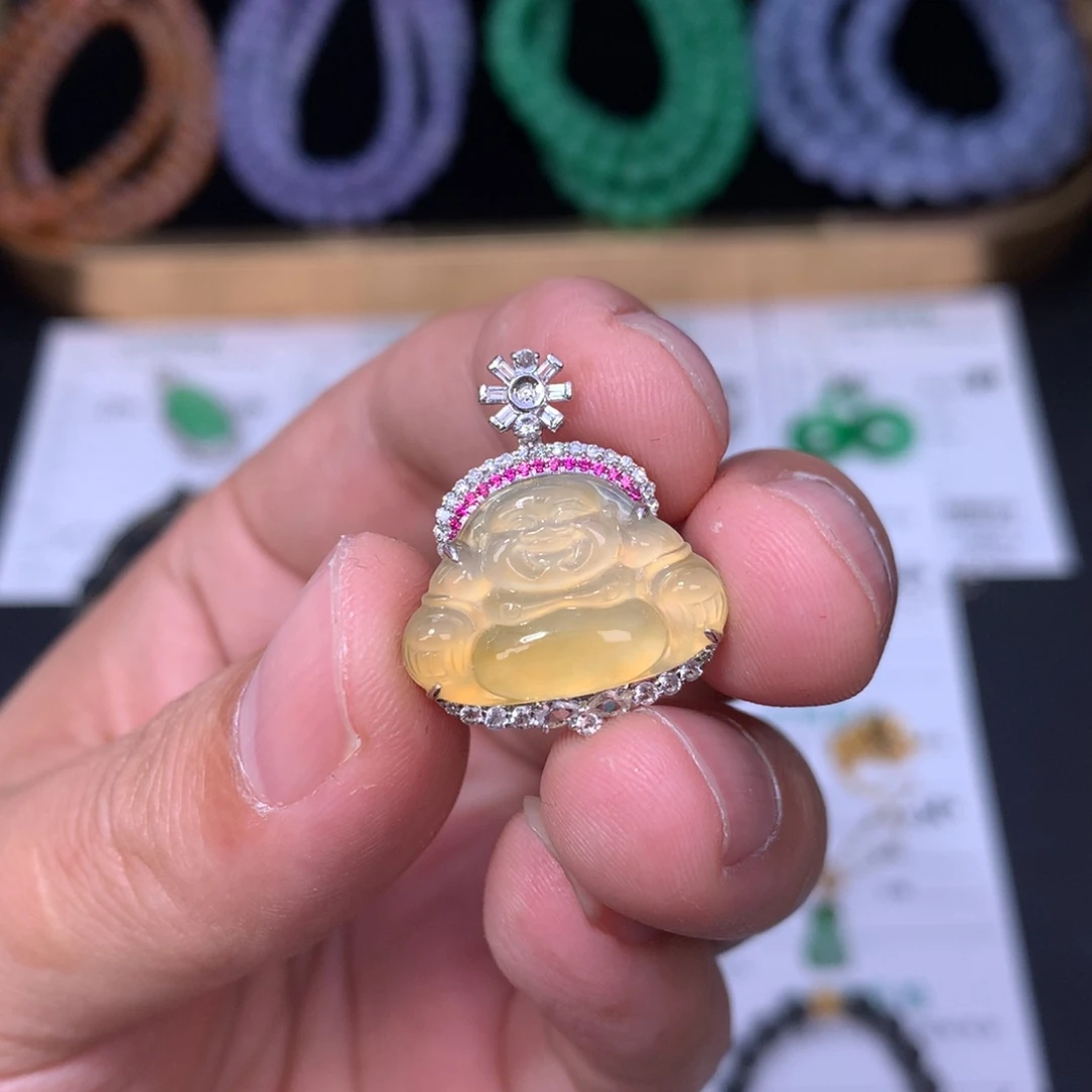 翡翠18K金镶嵌颈饰48小时鉴赏期退货不扣服务费